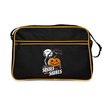 Halloween Kürbis - Süßes oder Saures - Retro Tasche - Schwarz/Gold - Vorne
