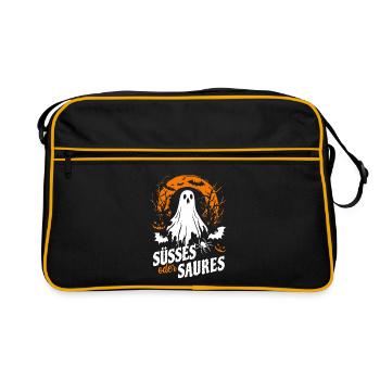 Halloween Gespenst - Süßes oder Saures - Retro Tasche - Schwarz/Gold - Vorne