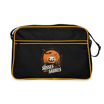 Halloween Kürbis - Süßes oder Saures - Retro Tasche - Schwarz/Gold - Vorne