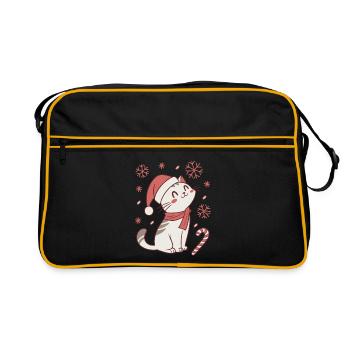 Meowy Christmas - Geschenk mit Katze - Retro Tasche - Schwarz/Gold - Vorne