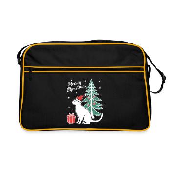 Meowy Christmas - Geschenk mit Katze - Retro Tasche - Schwarz/Gold - Vorne