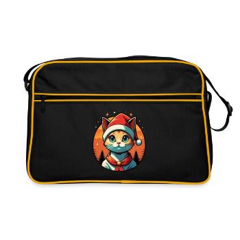 Meowy Christmas - Geschenk mit Katze - Retro Tasche - Schwarz/Gold - Vorne
