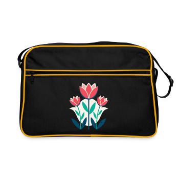 Fleurs - Printemps - Été - Fleurs - Sac Retro - noir/or - Devant