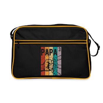 Papa 3 - Papa von drei Kindern - Team - Familie - Retro Tasche - Schwarz/Gold - Vorne