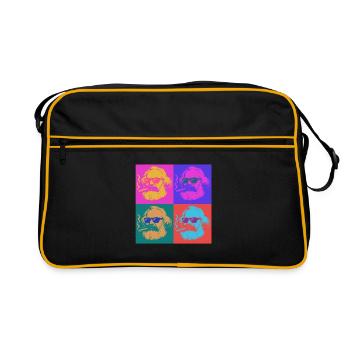 Karl Marx - cool mit Zigarre - Warhol Stil - Retro Tasche - Schwarz/Gold - Vorne
