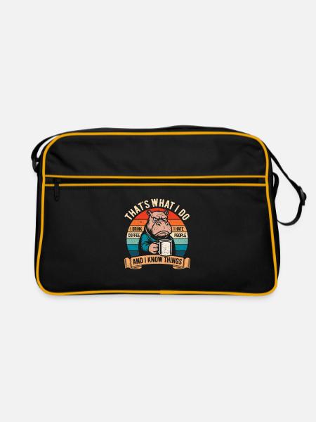 Je bois du café, je déteste les gens et je sais des choses - Sac Retro - noir/or - Devant