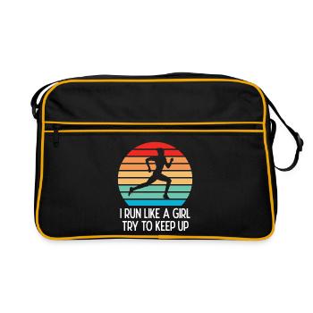 Marathon - Je cours comme une fille. Essayez de suivre. - Sac Retro - noir/or - Devant
