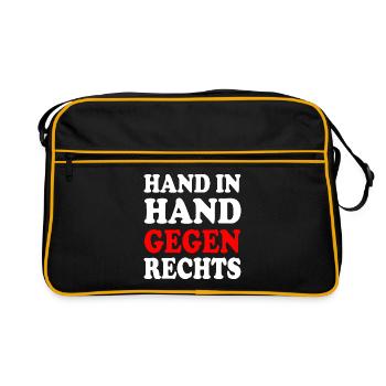 Hand in hand gegen rechts - Retro Tasche - Schwarz/Gold - Vorne
