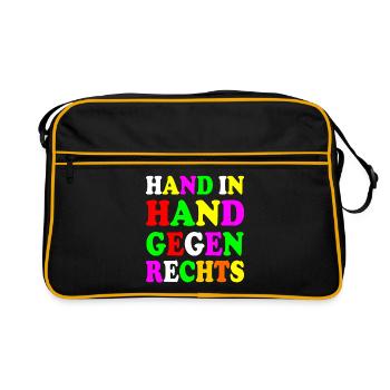 Hand in hand gegen rechts - Retro Tasche - Schwarz/Gold - Vorne