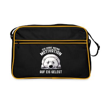 Süßer Eisbär ohne Elan kein Bock keine Motivation - Retro Tasche - Schwarz/Gold - Vorne