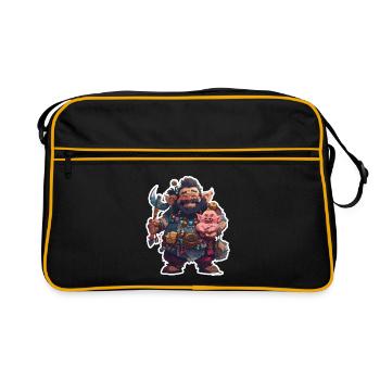 Guerrier nain sympathique avec cochon domestique - Sac Retro - noir/or - Devant