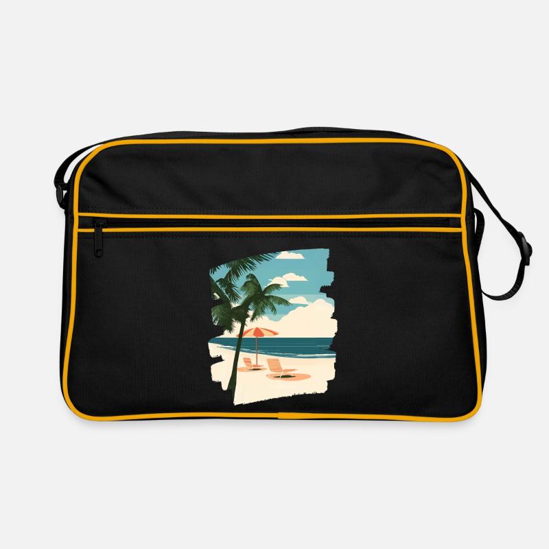 Strand Palmen Sonne Sommer - Retro Tasche - Schwarz/Gold