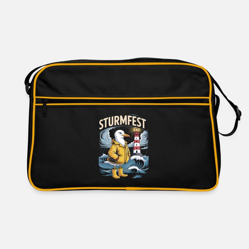  Sturmfest Möwe Am Leuchtturm Maritim Nordsee - Retro Tasche - Schwarz/Gold