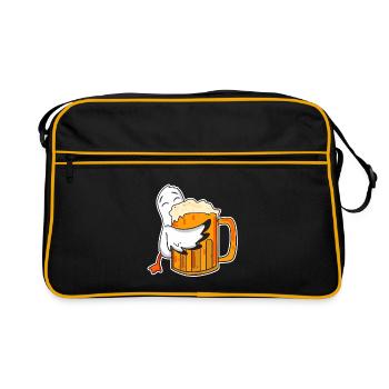 Cute seagull with beer glass - Retro Bag - black/gold - Front