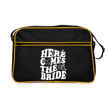 Here Comes the Bride – Hochzeit Statement - Retro Tasche - Schwarz/Gold - Vorne