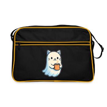 Kaffeegeist Katze mit Becher - Retro Tasche - Schwarz/Gold - Vorne