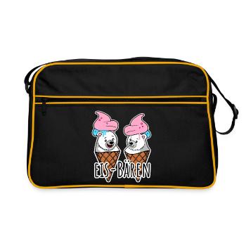 Zwei leckere Eis Bären an der Eisdiele - Retro Tasche - Schwarz/Gold - Vorne