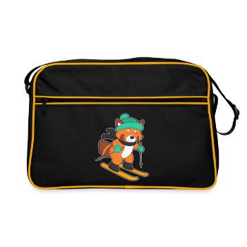 Red Panda Skier Ski Winter Sports - Retro Bag - black/gold - Front