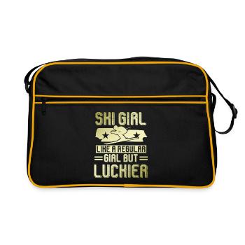 ski mädchen - Retro Tasche - Schwarz/Gold - Vorne
