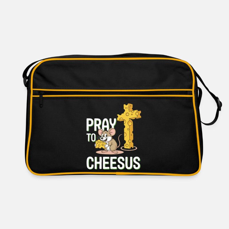 Pray to Cheesus – Maus & Käse Kreuz Retro Tasche