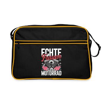 Echte Frauen Fahren Motorrad Bikerin Spruch - Retro Tasche - Schwarz/Gold - Vorne