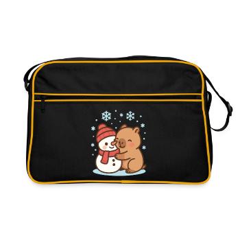 Capybara étreignant bonhomme de neige en hiver - Sac Retro - noir/or - Devant