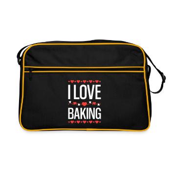 I Love Baking Hearts - Retro Tasche - Schwarz/Gold - Vorne