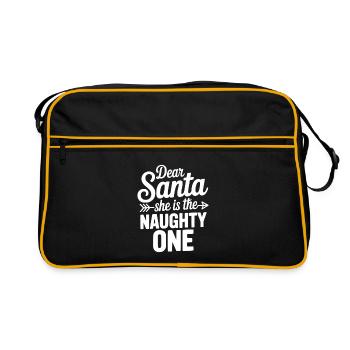 Dear Santa She is the Naughty One - Retro Bag - black/gold - Front