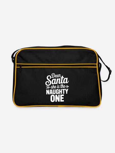 Lieber Weihnachtsmann, sie ist die Unartige. - Retro Tasche - Schwarz/Gold - Vorne