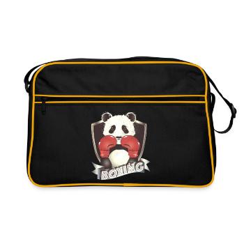 Boxender Panda – Lustiges Tiermotiv - Retro Tasche - Schwarz/Gold - Vorne