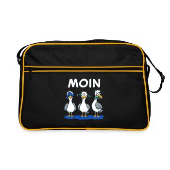 MOIN Trio Möwen Glitter Cartoon - Retro Tasche - Schwarz/Gold - Vorne