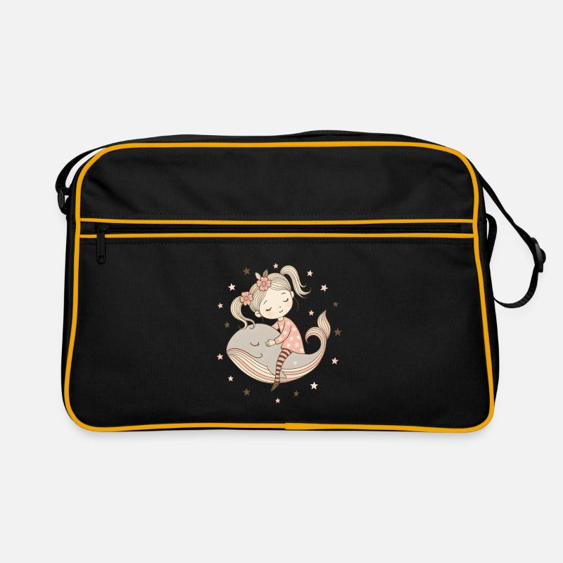Traumhaftes Mädchen reitet auf Wal - Retro Tasche - Schwarz/Gold
