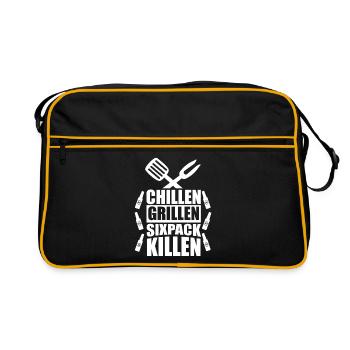Griller un six-pack de tuerie / Dire drôle sur le barbecue - Sac Retro - noir/or - Devant