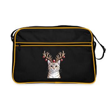 Kätzchen Mit Rentiergeweih Und Weihnachtskugeln - Retro Tasche - Schwarz/Gold - Vorne