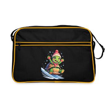 Winterwelle Surfturtle - Retro Tasche - Schwarz/Gold - Vorne