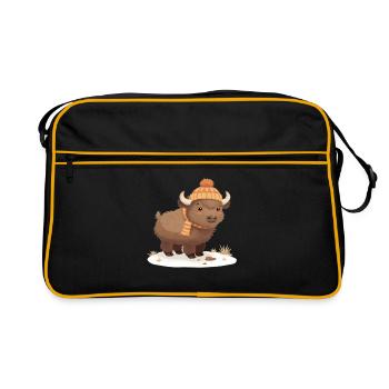 Bison d’hiver avec coiffe - Sac Retro - noir/or - Devant