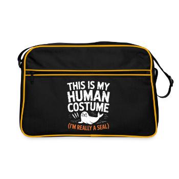 Seehund Kostüm Wortwitz - Retro Tasche - Schwarz/Gold - Vorne