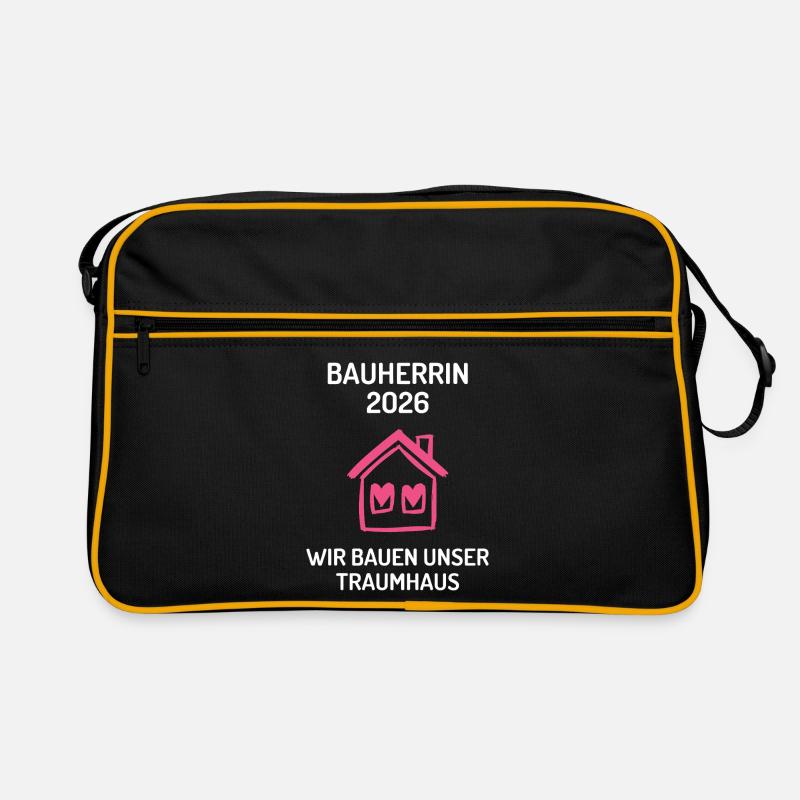 Hausbau Eigenheim Bauherren Bauherrin 2026 - Retro Tasche - Schwarz/Gold