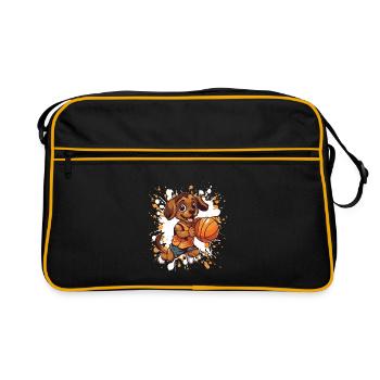 Dessin animé de chien de basketball - Sac Retro - noir/or - Devant