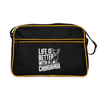 Das Leben ist besser mit einem Chihuahua - Retro Tasche - Schwarz/Gold - Vorne