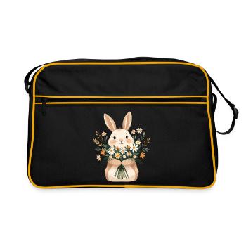 Lapin avec bouquet de printemps - Sac Retro - noir/or - Devant