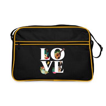 Hawaiian Ukulele Uke Love - Retro Tasche - Schwarz/Gold - Vorne