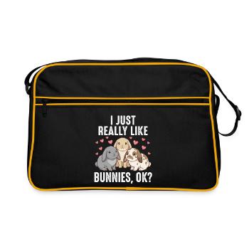 Cute Rabbits - I Just Really Like Bunnies Ok - Retro Bag - black/gold - Front