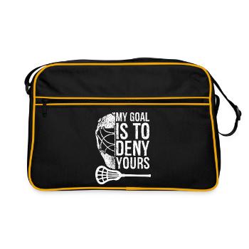 Lacrosse Lax My Goal is to Deny Yours Men Boys - Retro Tasche - Schwarz/Gold - Vorne