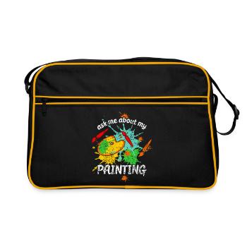 Frag mich nach meiner Malerei, Design für Künstler - Retro Tasche - Schwarz/Gold - Vorne