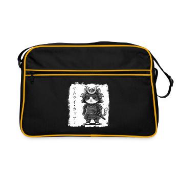 Samurai Katze in Rüstung - Retro Tasche - Schwarz/Gold - Vorne