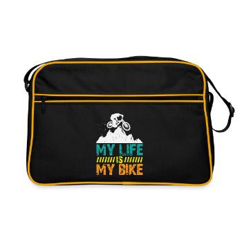 Mountainbike Mountain Bike Spruch MTB Downhill - Retro Tasche - Schwarz/Gold - Vorne