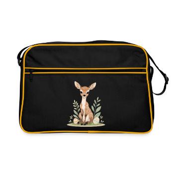 Rehkitz im Frühling mit Blättern - Retro Tasche - Schwarz/Gold - Vorne