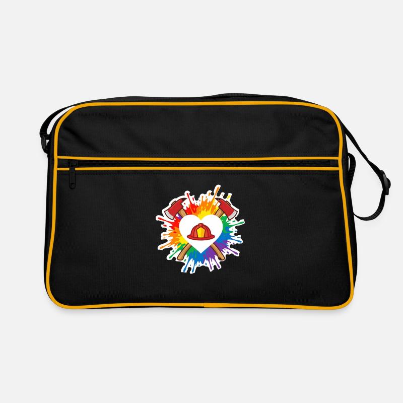 Feuerwehr Pride Herz Helm Regenbogen Axt - Retro Tasche - Schwarz/Gold