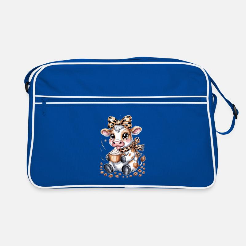  Süße Kaffeekuh mit Cappuccino und Kaffeebohnen Retro Tasche